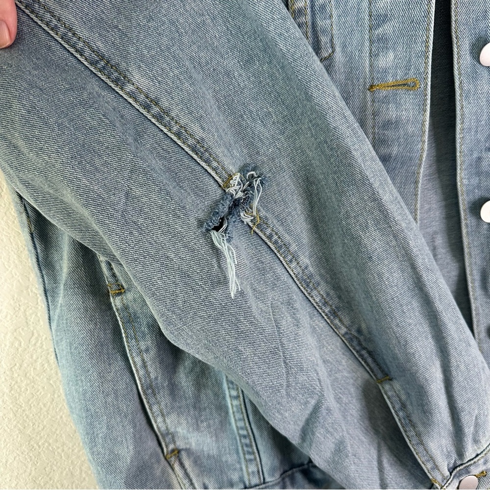 NWT WREN + GLORY Free people 'HUGS' Tequila DENIM JACKET SZ L - Picture 3 of 8